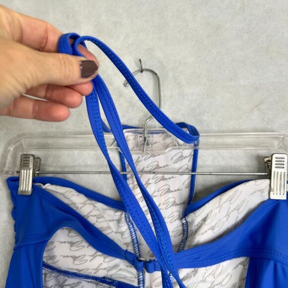 Marilyn Monroe 1 Piece Electric Blue Cutout Embroidered Top Swimsuit Sz Lg - Picture 6 of 10